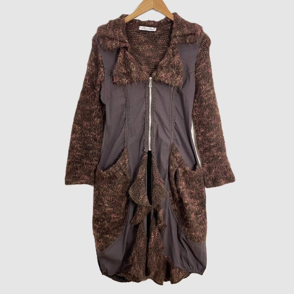 Zone Bleue Paris Long Line Zip Front Artsy Lagenlook Tunic Cardigan